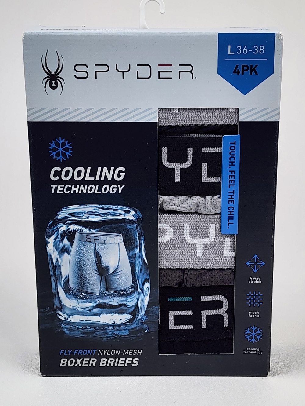 Spyder Mens Boxer Briefs 4 Pack Mesh Cooling Underwear Multi Gray Size L NWT